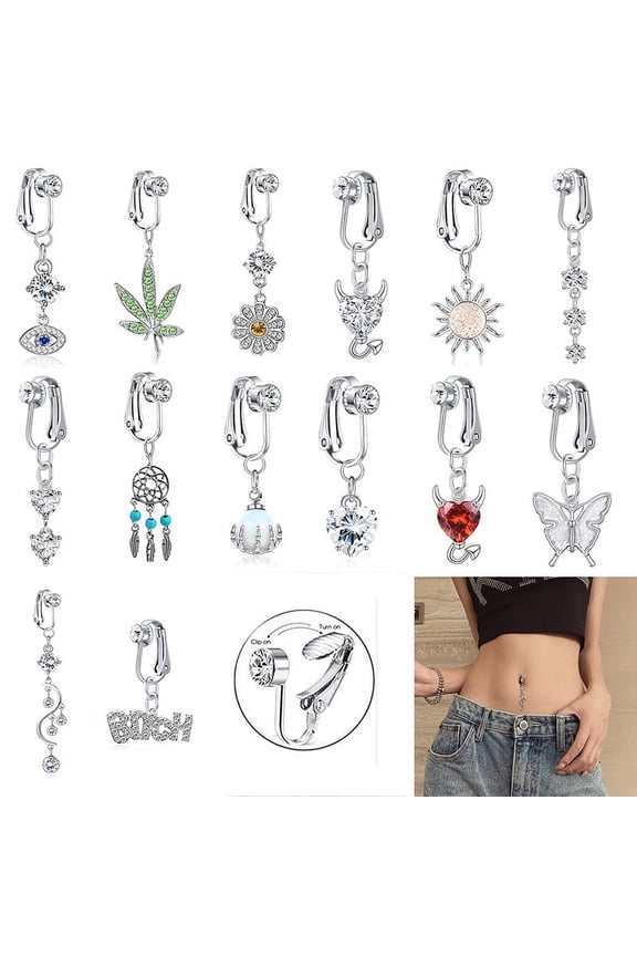 1Pc Fake Belly Button Ring Fake Clip On Belly Piercing Non Piercing Navel Ring
