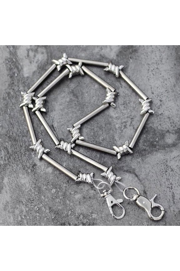 29" Heavy Metal Barbed Wire Silver Wallet Chain Punk Pants Chain Hip Hop Jewelry