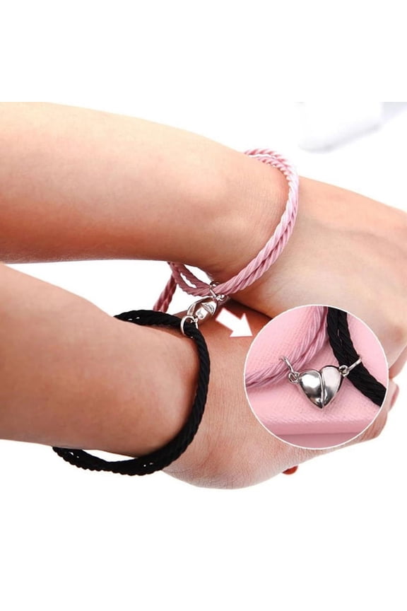 2Pcs Couple Heart Bracelet Rope Braided Distance Magnet Attract Friendship Gift