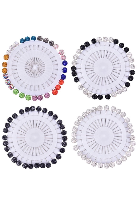 30Pcs Safety Pin Muslim Hijab Scarf Pin Rhinestone Ball Brooch Straight Head Pin