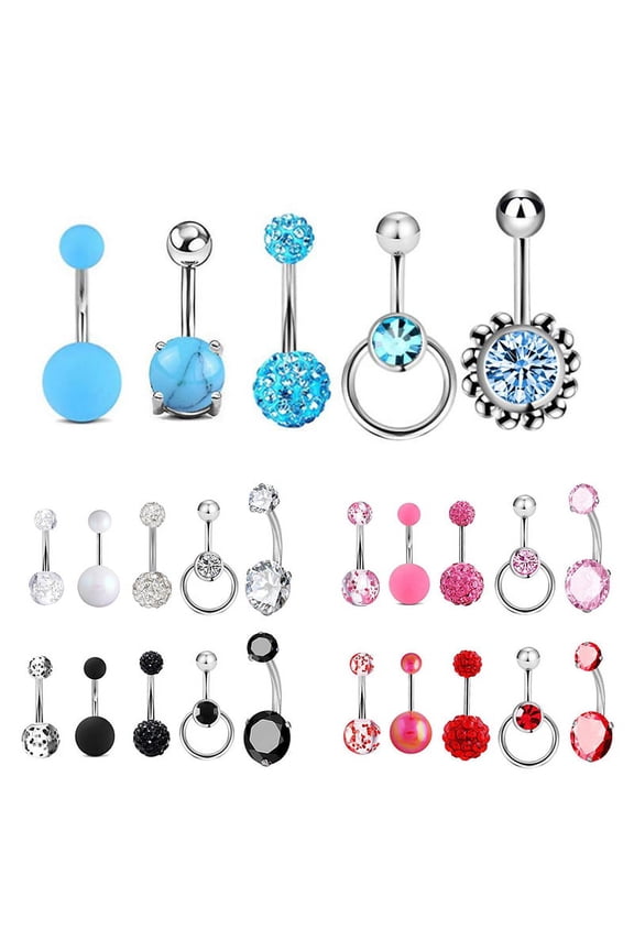 5Pcs Crystal Shiny Navel Belly Button Rings Women Barbell Body Piercing Jewelry