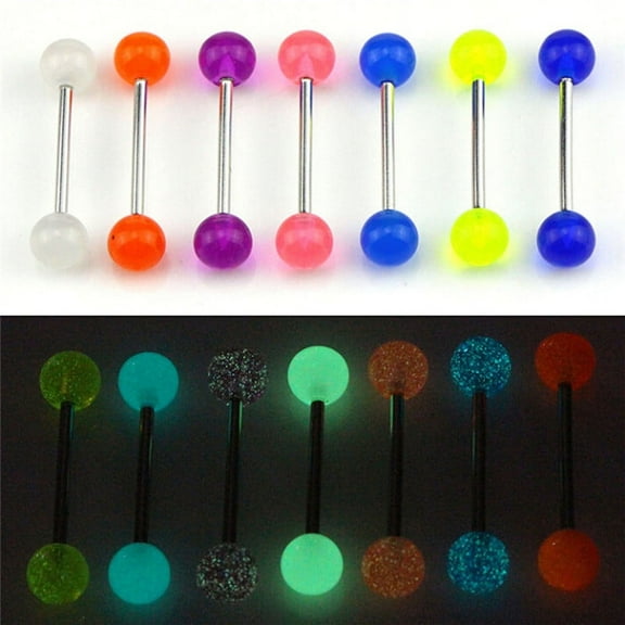 Racing Butterfly 7PCS/Set Glow In The Dark Luminous Barbell Tongue Rings Body Piercing Jewelry