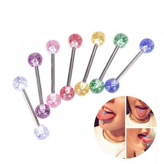 Racing Butterfly 8PCS/Set Colorful Glitters Tongue Rings Barbell Ball Body Piercing Jewelry