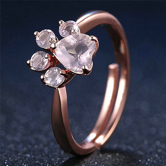Racing Butterfly Cat Claw Opening Adjustable Ring Women Rose Gold Crystal Zircon Finger Ring Gift