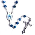 thumbnail image 1 of Racing Butterfly Catholic Rosary Small Size Round Blue Glass Beads Virgin Mary Jesus Necklace, 1 of 8