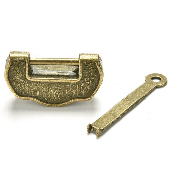 Racing Butterfly Chinese Vintage Antique old style excellent Brass Carved Word padlock lock/key