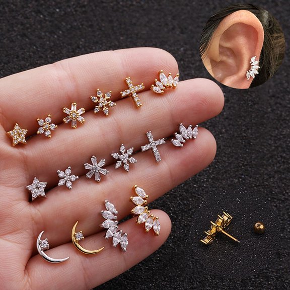 Racing Butterfly Crystal Bar Barbell Ear Cartilage Tragus Helix Studs Piercing Earrings Jewelry