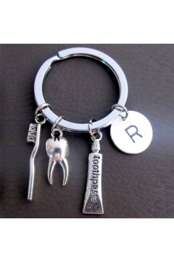 Dentist Key Ring Toothpaste Tooth Toothbrush Dental Hygienist Initial Key Chain