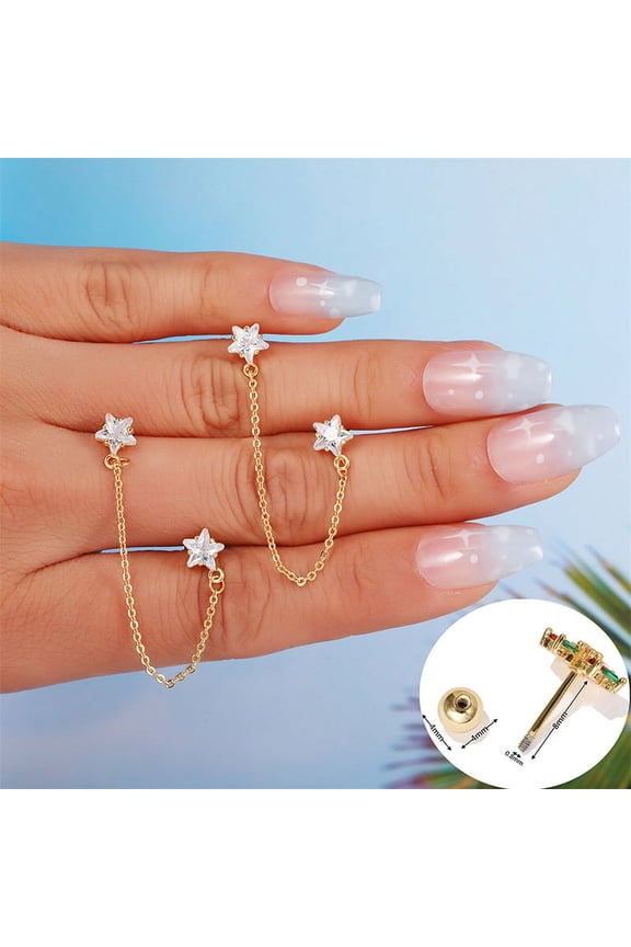 Butterfly Double Hole Chains Cartilage Srecw Back Stud Earring Ear Helix Piercing Jewelry