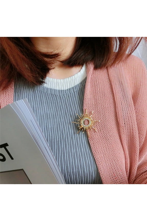 Enamel Sun Brooch Pin Women Rhinestone Crystal Scarf Coat Brooch Weeding Jewelry