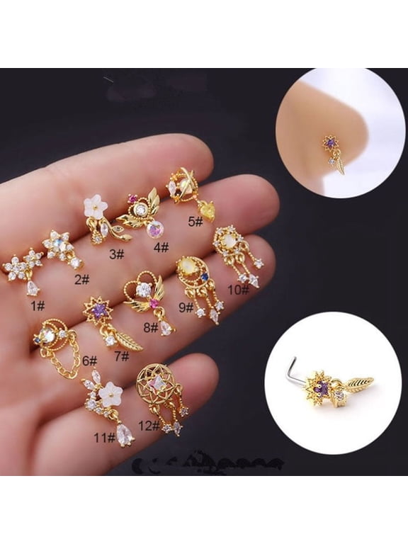 Fashion Dangle Nose Studs Colorful Indian Screw Nose Rings Nose Piercing Jewelry