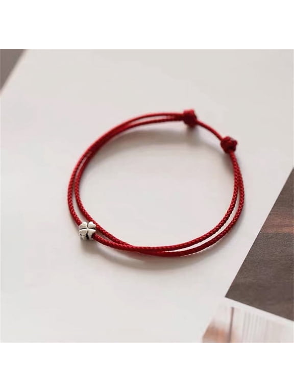 Four-leaf Clover Mini String Bracelet Lucky Red Handmade Rope Charm Bracelet