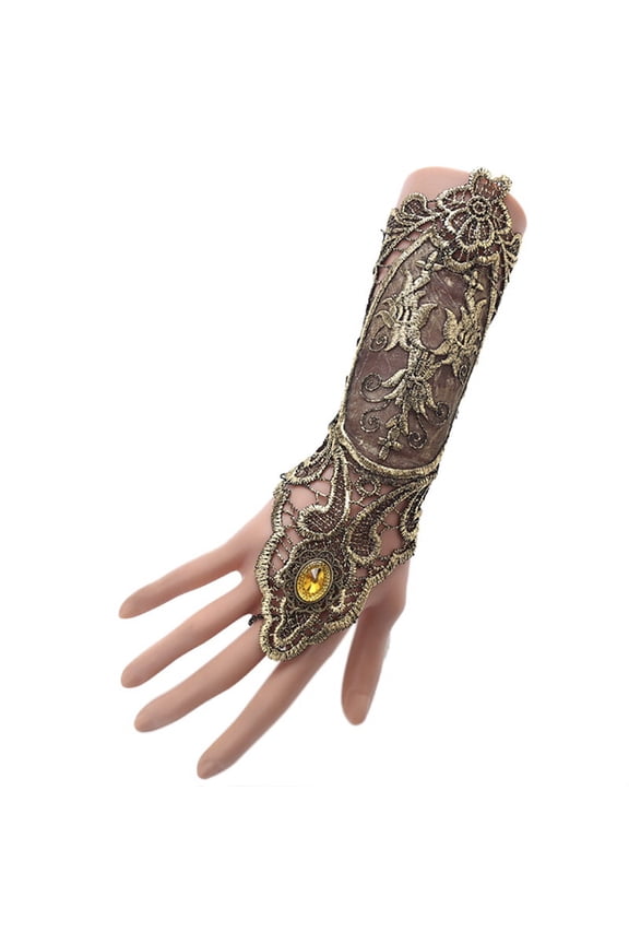 Gothic Steampunk Lace Cuff Fingerless Glove Arm Warmer Bracelet Black Gold