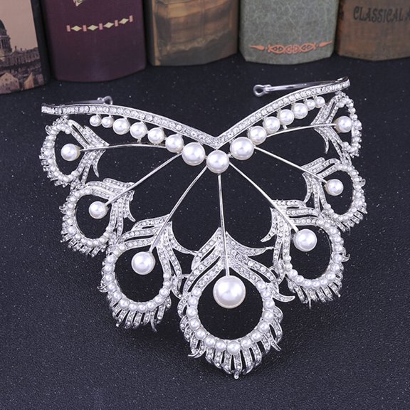 Racing Butterfly Handmade Bridal Pearl Crystal Tiara Large Hair Crown Pageant Party Headband