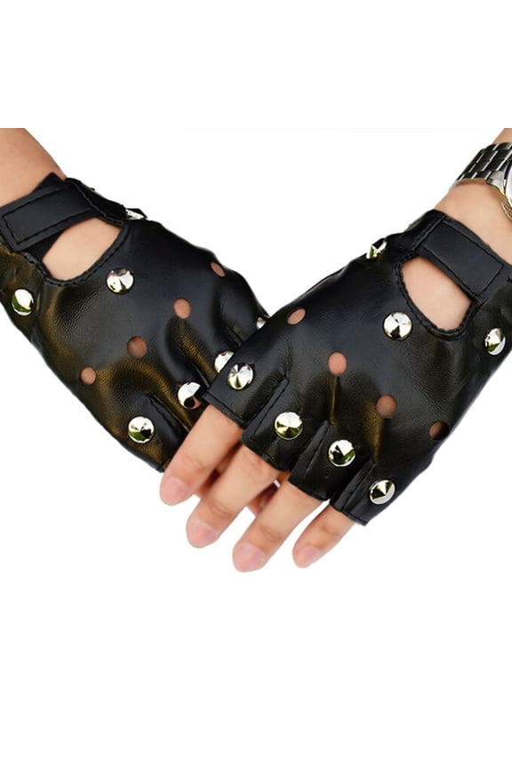 Leather Fingerless Short Gloves Black Rivets Stud Half Finger Mittens Fashion