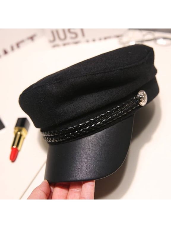 Leather Military Hat Sailor Hats Flat Top Captain Cap Travel Cadet Hat