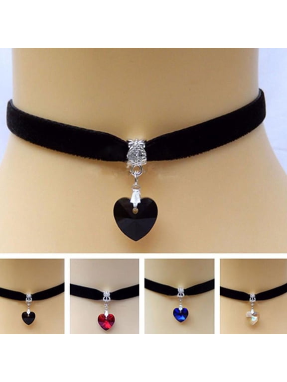 New 1x Gothic Velvet Heart Crystal Choker Handmade Necklace Pendant Retro 80 90s