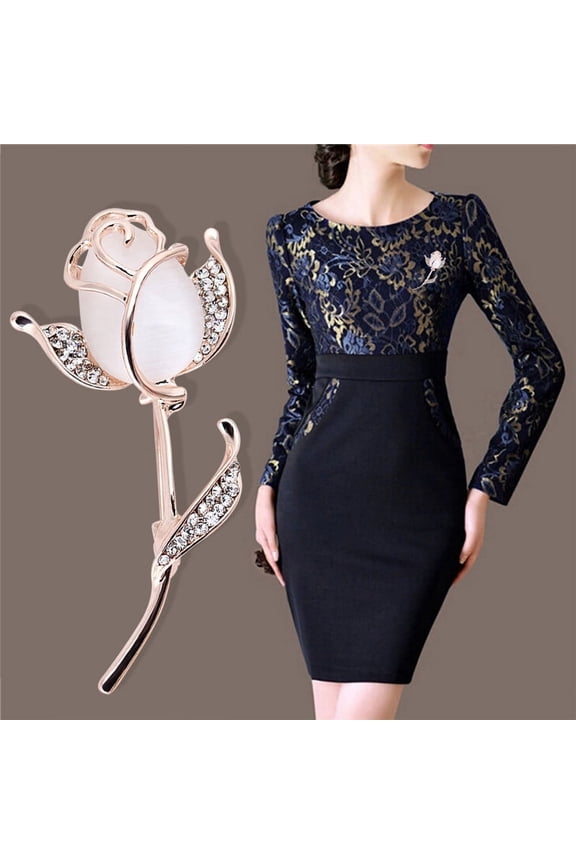 Opal Flower Brooch Pin Rhinestone Crystal Dress Wedding Party Brooch Jewelry