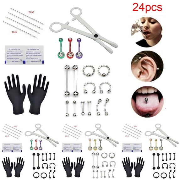 Racing Butterfly Professional Body Piercing Tool Kit, 24 Pieces