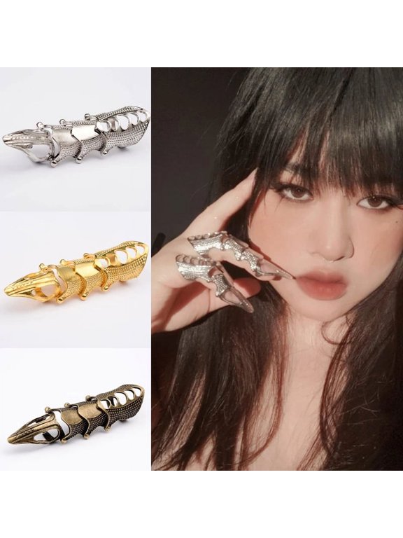 Retro Goth Punk Style Exaggerated Long Joint Nail Tail Ring for Men and Women