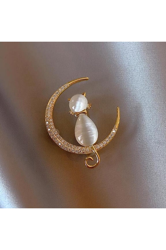 Rhinestone Opal Cat Brooch for Women Baroque Trendy Elegant Brooch Pins Gifts