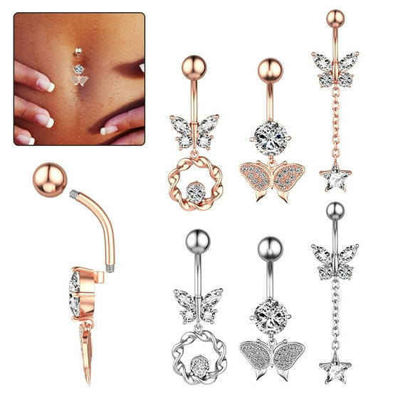 Racing Butterfly Stainless Steel Butterfly Crystal Curvy Belly Navel Ring Piercing Body Jewelry