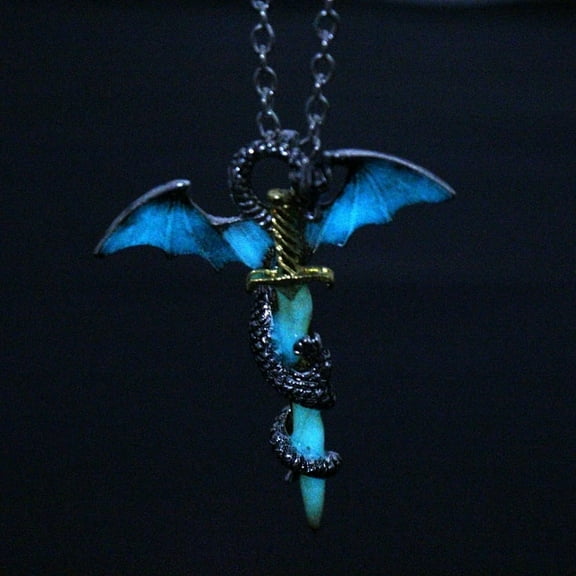 Racing Butterfly Stainless Steel Luminous Fly Dragon Sword Pendant Chain Necklace Mens Jewelry