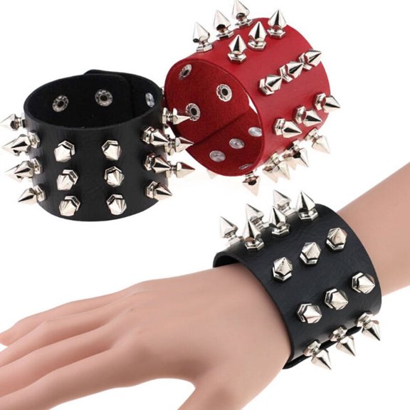 Racing Butterfly Three Row Rivet Stud Wide Cuff PU Leather Punk Gothic Rock Bracelet Gift