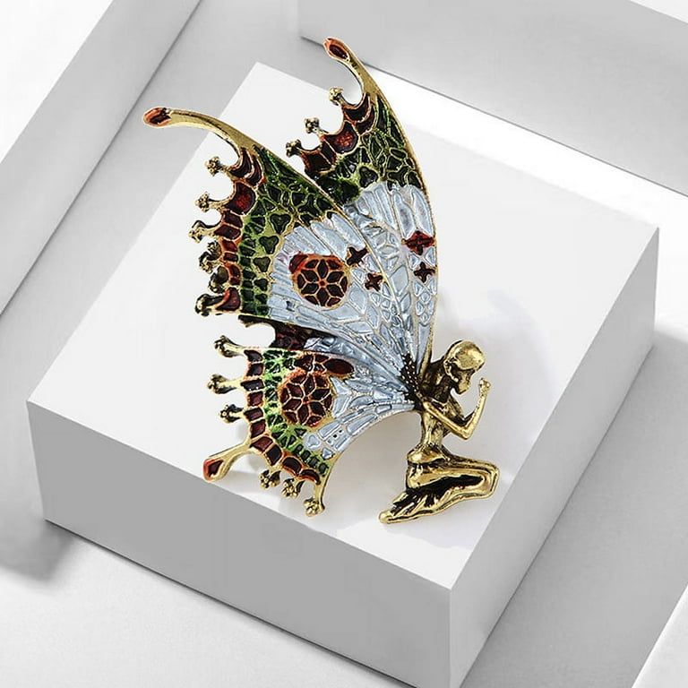Racing Butterfly Vintage Brooch, Butterfly Wings, Enamel Alloy Pin