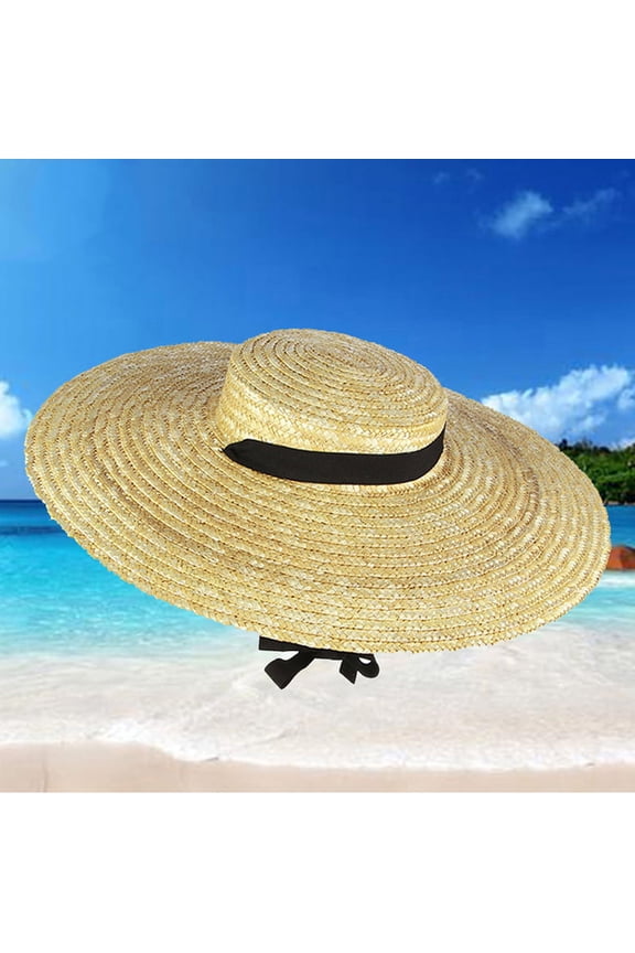 Wide Brim Straw Hat For Women Long Ribbon Ladies Beach Hat Summer Sun Visor Cap