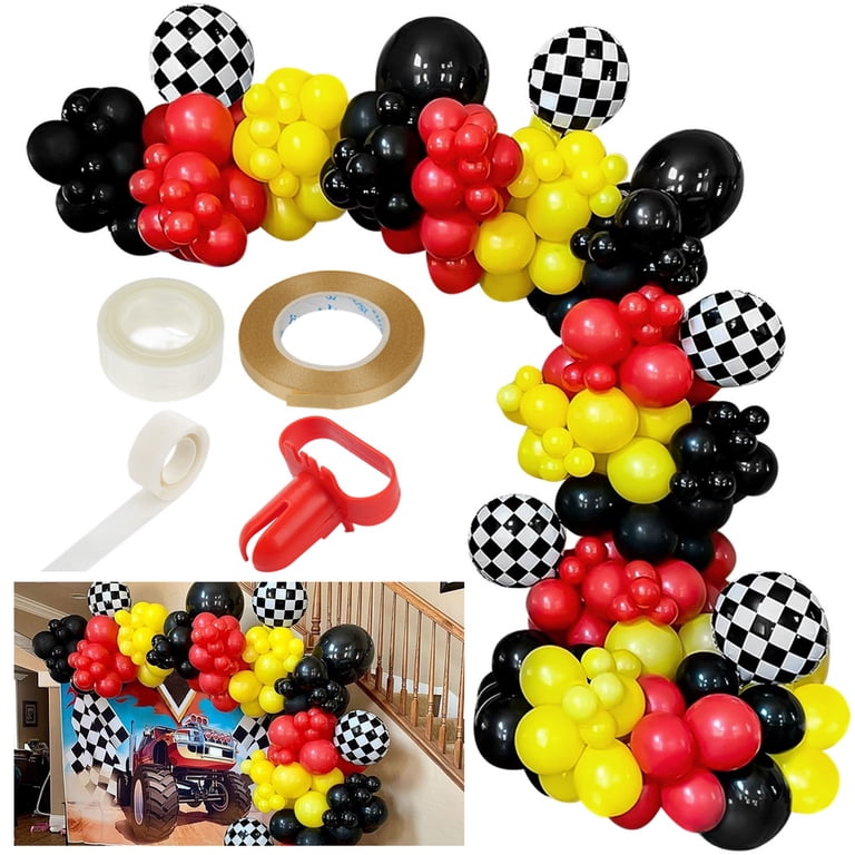 Race Car Birthday Party Decorations Kit - Backdrop, Balloons, Tablecloth, Flags, Cake Topper For Boys