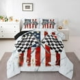 thumbnail image 1 of Racing Car Comforter Set,Vintage American Flag White Marble Graffiti Bedding Set All Season,Extreme Sports Checker Grids Flags Comforter 2 Pcs with 1 Pillowcase,, 1 of 6