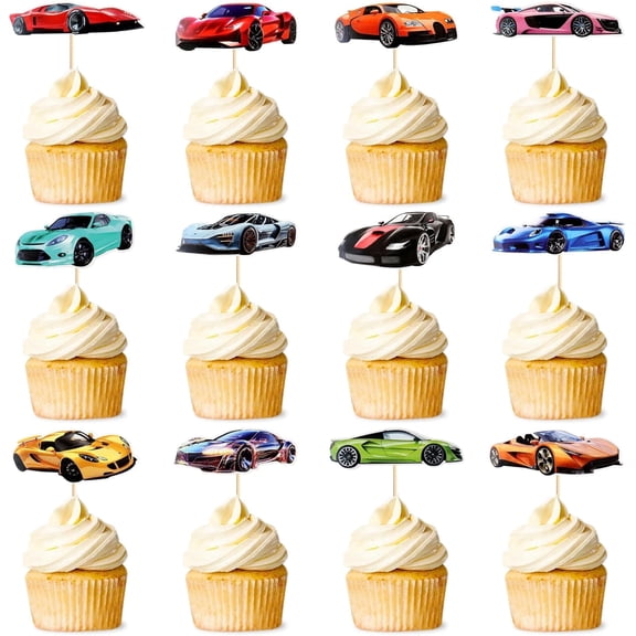 Racing Car Cupcake Toppers,24 PCS Racing Car Rider Theme Cupcake Decoration,Fighting Race Car Cupcake Picks Racing Car Cupcake Toppers for Baby Shower