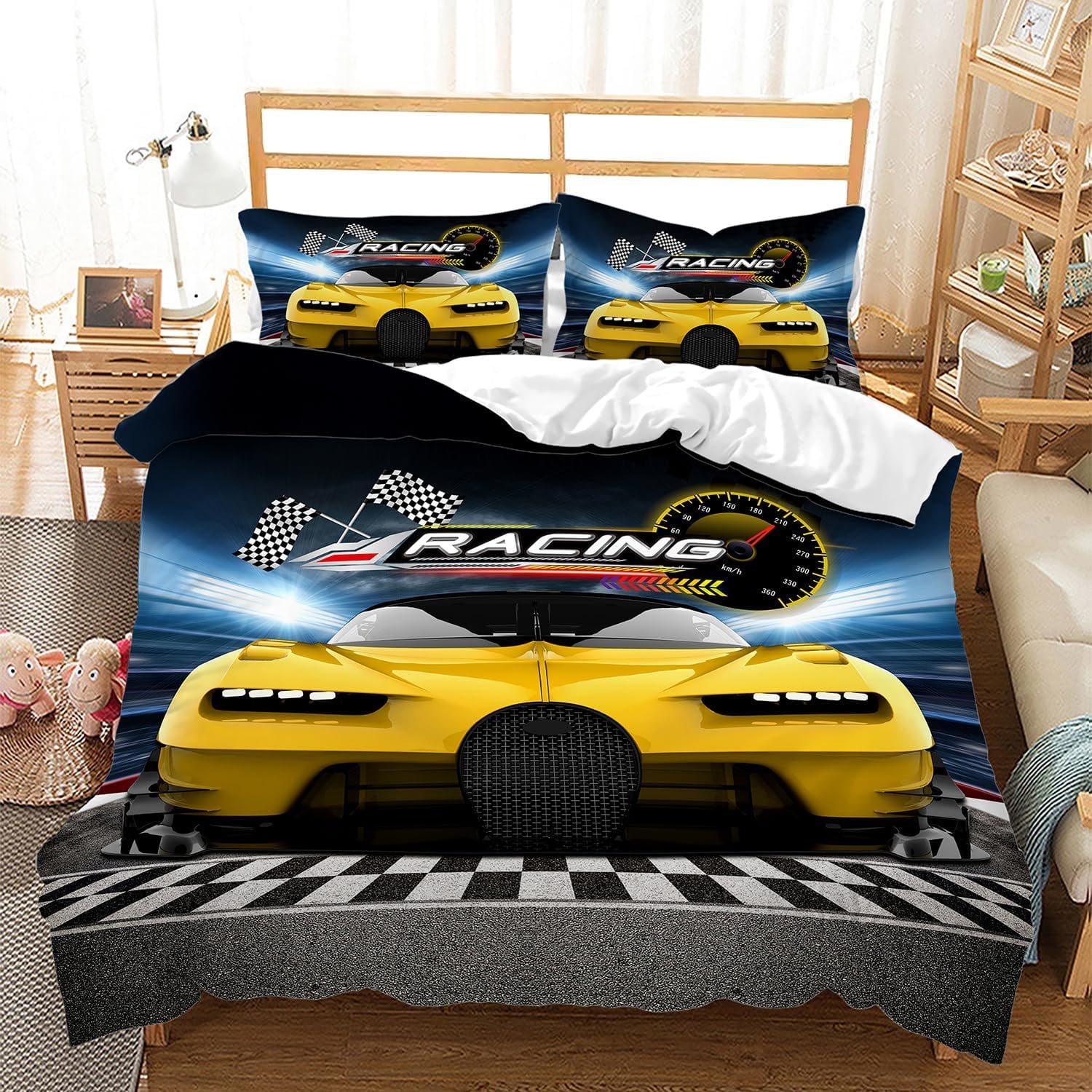 Racing Car Duvet Cover Set, Extreme Sports Car Bedding Set,Teen Boys