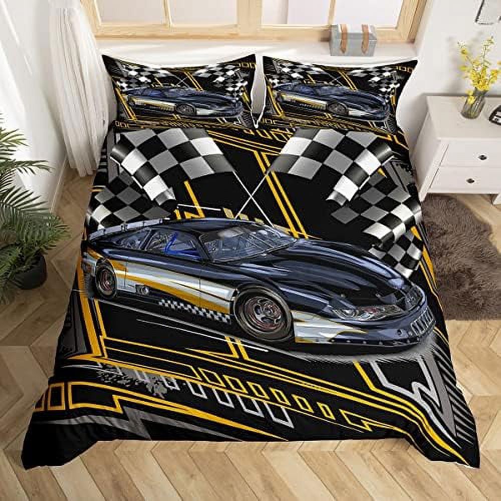 Racing Car Duvet Cover Twin Size Race Car Bedding Set for Kids Boys