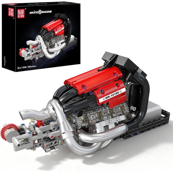 Racing Car Engine Building Kit, Build Your Own Engine Model Kit That Run, STEM Engineering & Physical Science Experiment Set with Battery & Motor, Engine for 14 (980 Pcs)