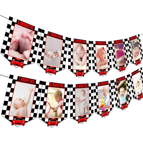 Racing Car First Birthday Banner - Fast One Birthday Party Decoration Supplies - Racing Car Photo Banner