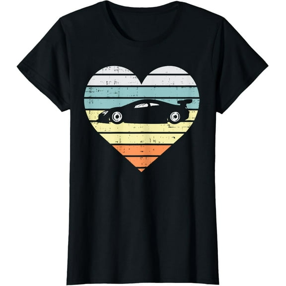 Racing Car Heart Sunset Retro Drag Race Driver Racer Gift T-Shirt