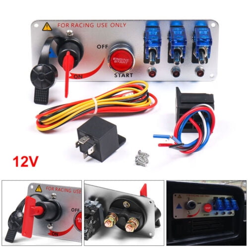 Racing Car Ignition Switch Panel Engine Start On/Off Push Button LED 12V Toggle