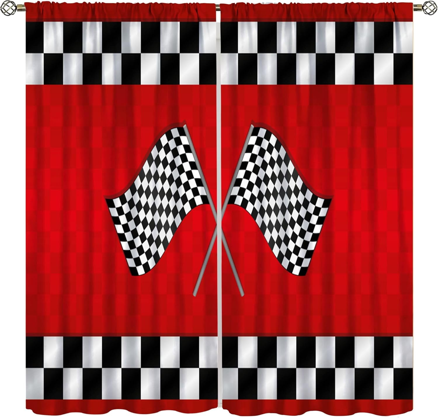 Racing Car Kids Curtains, Boys Construction Vehicles Window Treatments ...