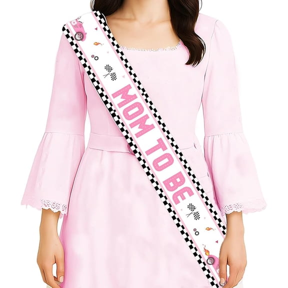Racing Car Mom to Be Sash Pink Race Car Baby Shower Decorations Car Checkered Flag Sash for Pregnancy New Parents Photo Props Let's Go Racing Baby Shower Party Favors