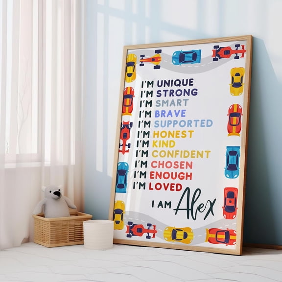 Racing Car Nursery Posters, Affirmation For, Race Car Poster, Car Nursery Decor, Affirmation Nursery, Boy Room Decor, Car Posters, Car Art, Unframed Poster Size 8x12