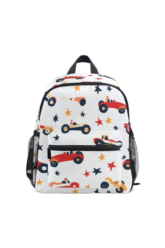 Racing Car Pattern Mini Backpack Cute Small Backpack with Chest Strap and Whistle Ages 3-8
