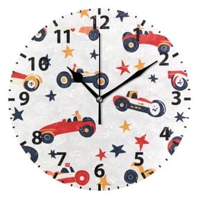 Racing Car Pattern Wall Clock 10in Round Artistic Oil Painting Home Decor Desk Table Clock