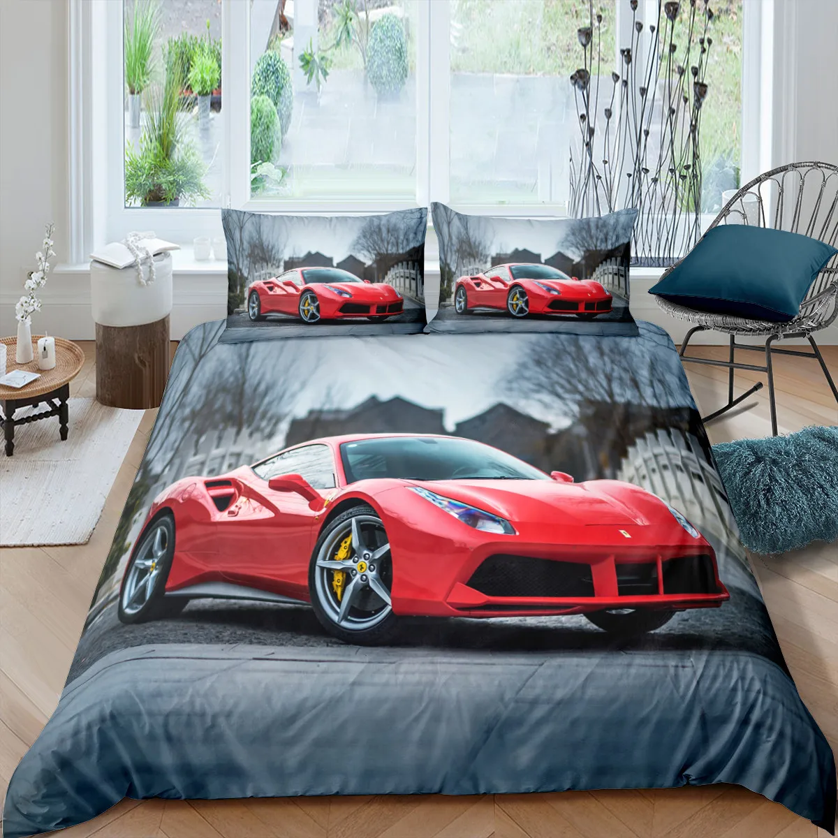 Double Bedsheet Car Print Bed Sheet Racing Car Printed Duvet Cover