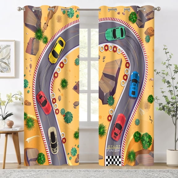 Racing Car Rodeo Curtains Racing Race Desert Racetrack Rampage Blackout Curtain Extreme Drift Turns Auto Race Privacy Drapes For Boys Kids Bedroom Living Room Guest Room 38"W x 45"L (Pack of 2)