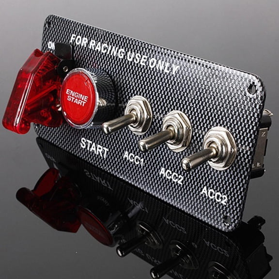 LITINKIMI Car Ignition Panel with Red LED Toggle and Aircraft Cover for Racing and Off-Road Vehicles