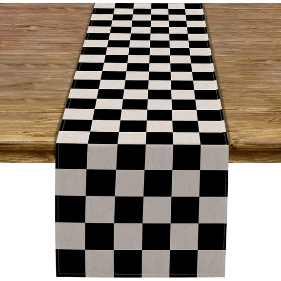 Racing Car Table Runner Black and White Checkered Race Car Birthday Party Decoration Kitchen Dining Room Decor 72Inches Long