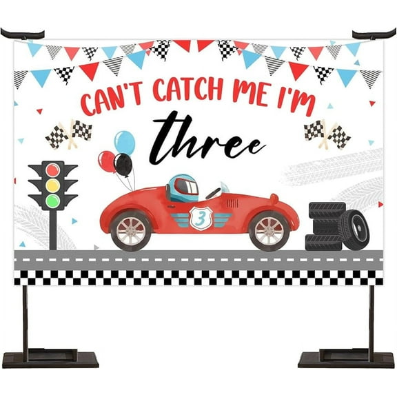 Racing Car Theme 3rd Birthday Backdrop, Can't Catch Me I'm Three Birthday Car Backdrop for Boy Girl Racing Car 3 Year Old Birthday Party Decoration