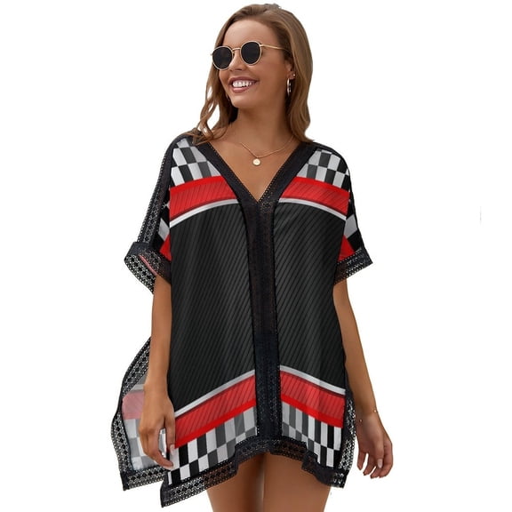 Racing Car Theme Printed Women's Swimsuit Cover Up Summer Swimsuit Dress